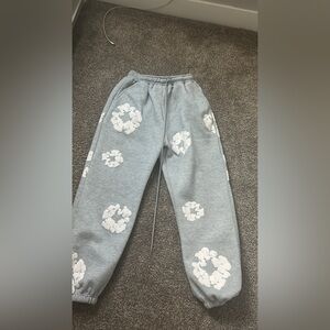 True Religion Gray Sweatpants with White Floral Design